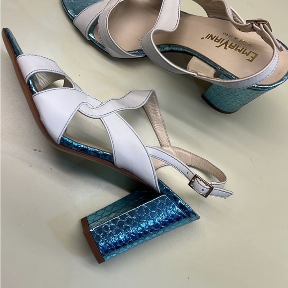 EMMA VIANI MADE IN ITALY METALIC LEATHER White and Blue Women's Heels - Picture 5 of 10